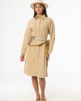 Sand Corduroy Shirt Dress