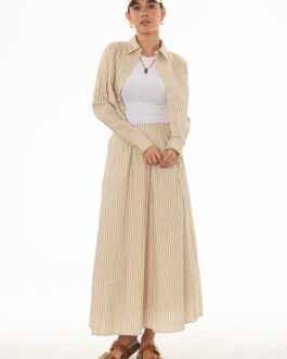 Tan Double Striped Cotton Maxi Skirt