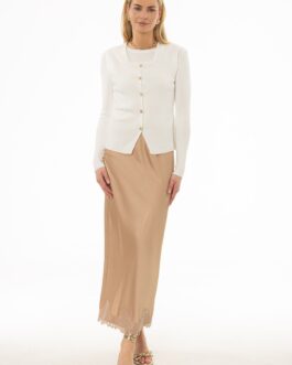 Tan Lace Trim Slip Skirt