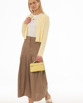 Tan Linen Feel Pleated Stretch Maxi Skirt