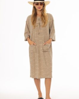 Tan Striped Terry Dress