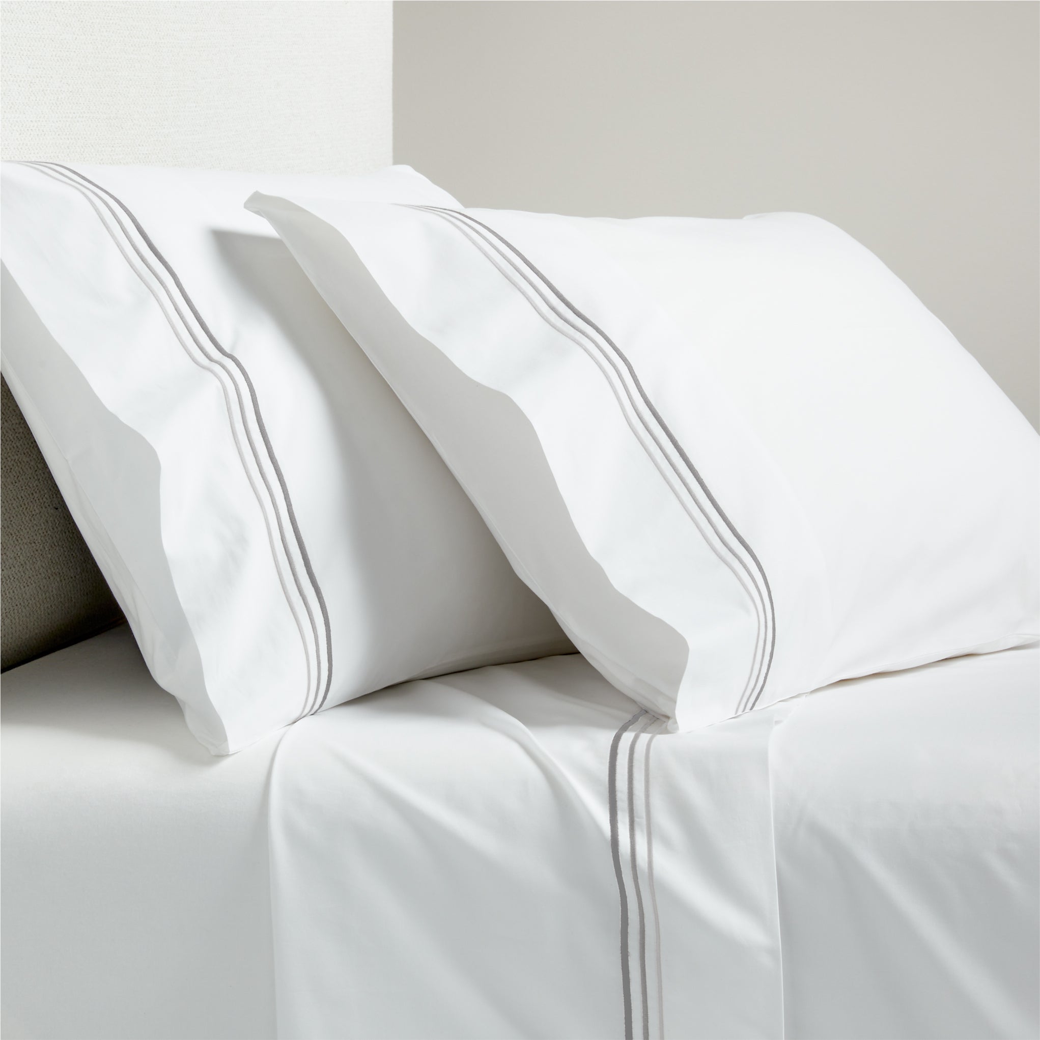 Grey Triple Stitch Percale Sheet Set