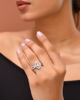Women Silver-Plated Cubic Zirconia Studded Adjustable Finger Ring