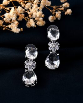 Women Silver Plated Stone Studded Floral Shaped Studs Earrings