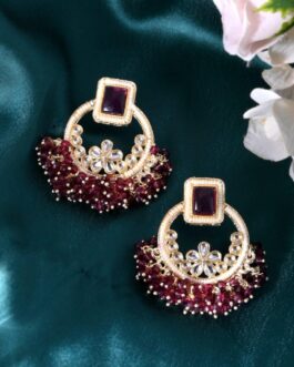 Women Gold Plated Purple Stone Studded Earrings