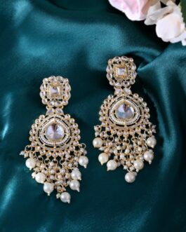 Women Gold Plated Kundan Studded Drop Earrings