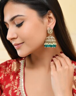 Women Gold Plated Stone Studded Done Shapped Jumkas