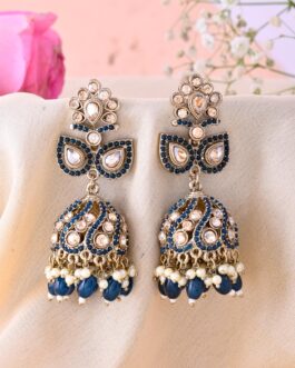 Women Blue Stone Studded Gold Plated Jumkas