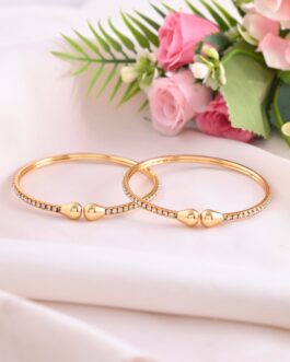 Women Set Of 2 Gold Plated Ad Stones Studded Minimal Bangles
