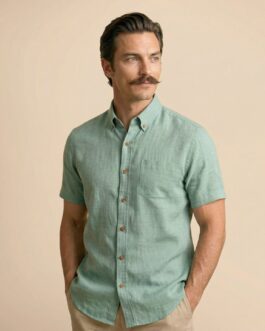 Breeze Linen Half Sleeves Shirt In Watercress