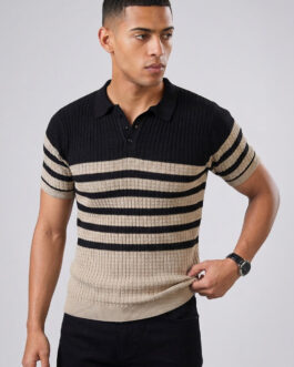Striper Textured Premium Flat Knit Polo T-Shirt