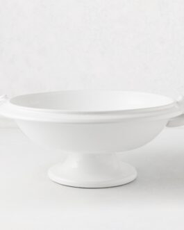 White Ceramic Pedestal Fruit Bowl with Ring Handle