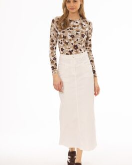White Coin Pocket Denim Maxi Skirt