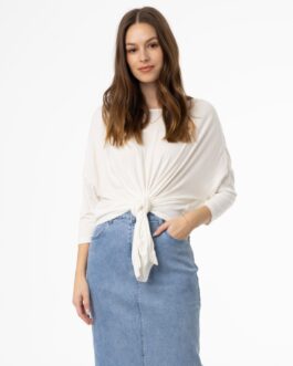 White Dolman Tie Knot Tee