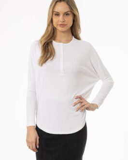 White Henley Dolman T-Shirt