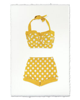 Yellow Vintage Swimsuit on English Watercolor Wall Art Print