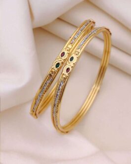 Women Ruby & Emerald Stone-Embedded Dual-Tone Gold Bangles ? Set Of 2
