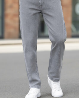Men's Light Grey Regular Fit Washed Jeans Stretchable