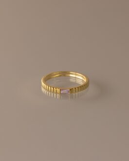 Dainty Ribbed Birthstone Ring