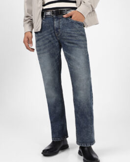 Men's Dark Blue Washed Bootcut Jeans Stretchable