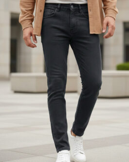 Men's Carbon Grey Regular Fit Washed Jeans Stretchable