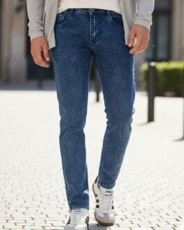Men's Carbon Blue Regular Fit Washed Jeans Stretchable