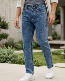 Men's Ice Blue Regular Fit Washed Jeans Stretchable