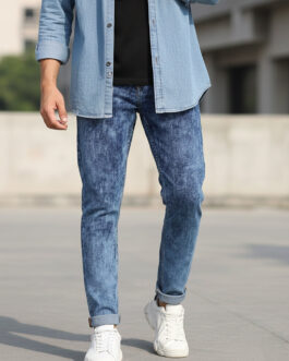 Men's Blue Regular Fit Washed Jeans Stretchable
