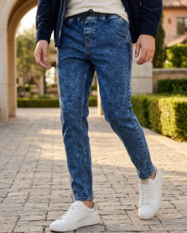 Men's Dark Blue Regular Fit Washed Jogger Jeans Stretchable