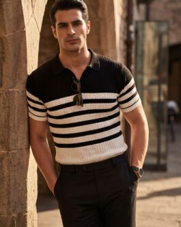 Striper Embedded Flat Knit Premium Polo T-Shirt