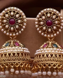 Women Exquisite Kundan Jhumka Earrings With Pearl Accents