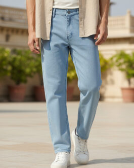 Men's Ice Blue Regular Fit Washed Jeans Stretchable