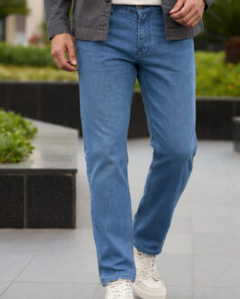 Men's Light Blue Regular Fit Washed Jeans Stretchable
