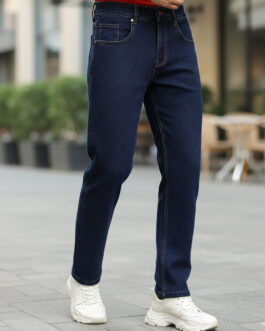 Men's Dark Blue Regular Fit Washed Jeans Stretchable