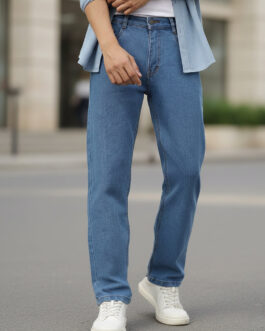 Men's Light Blue Regular Fit Washed Jeans Stretchable