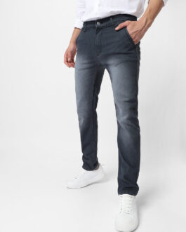 Men's Dark Grey Regular Fit Washed Jeans Stretchable