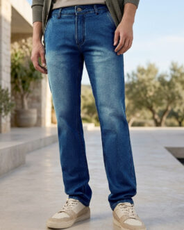 Men's Light Blue Regular Fit Washed Jeans Stretchable