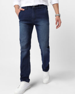 Men's Blue Regular Fit Washed Jeans Stretchable