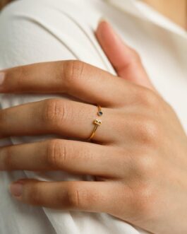 Modern Initial Birthstone Ring