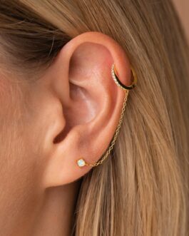 Opal Stud & Pave Hoop Earrings