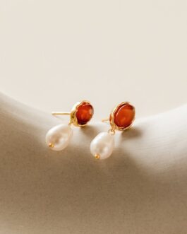 Carnelian Pearl Earrings