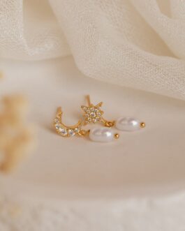 Moon & Star Pearl Earrings
