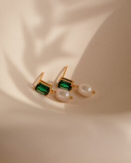 Emerald Pearl Drop Earrings