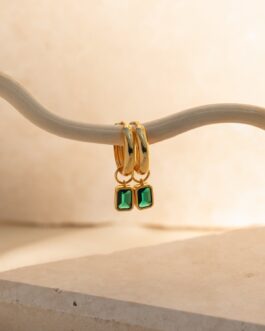 Dangling Emerald Birthstone Hoops