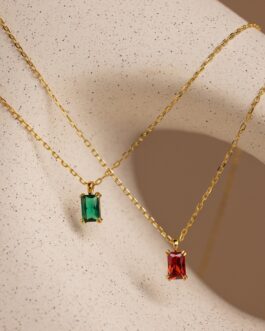 Emerald Cut Birthstone Necklace