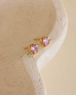 Bezel Heart Birthstone Studs