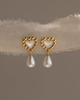 Pearl Heart Beaded Drop Studs