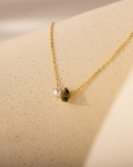Teardrop Birthstone & Pearl Necklace