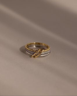 Pave Mixed Metal Linked Ring Set