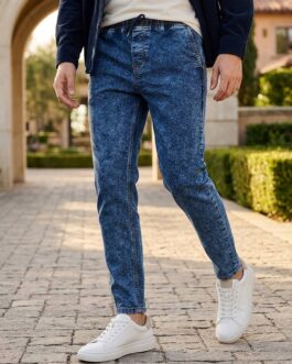 Men's Dark Blue Regular Fit Washed Jogger Jeans Stretchable